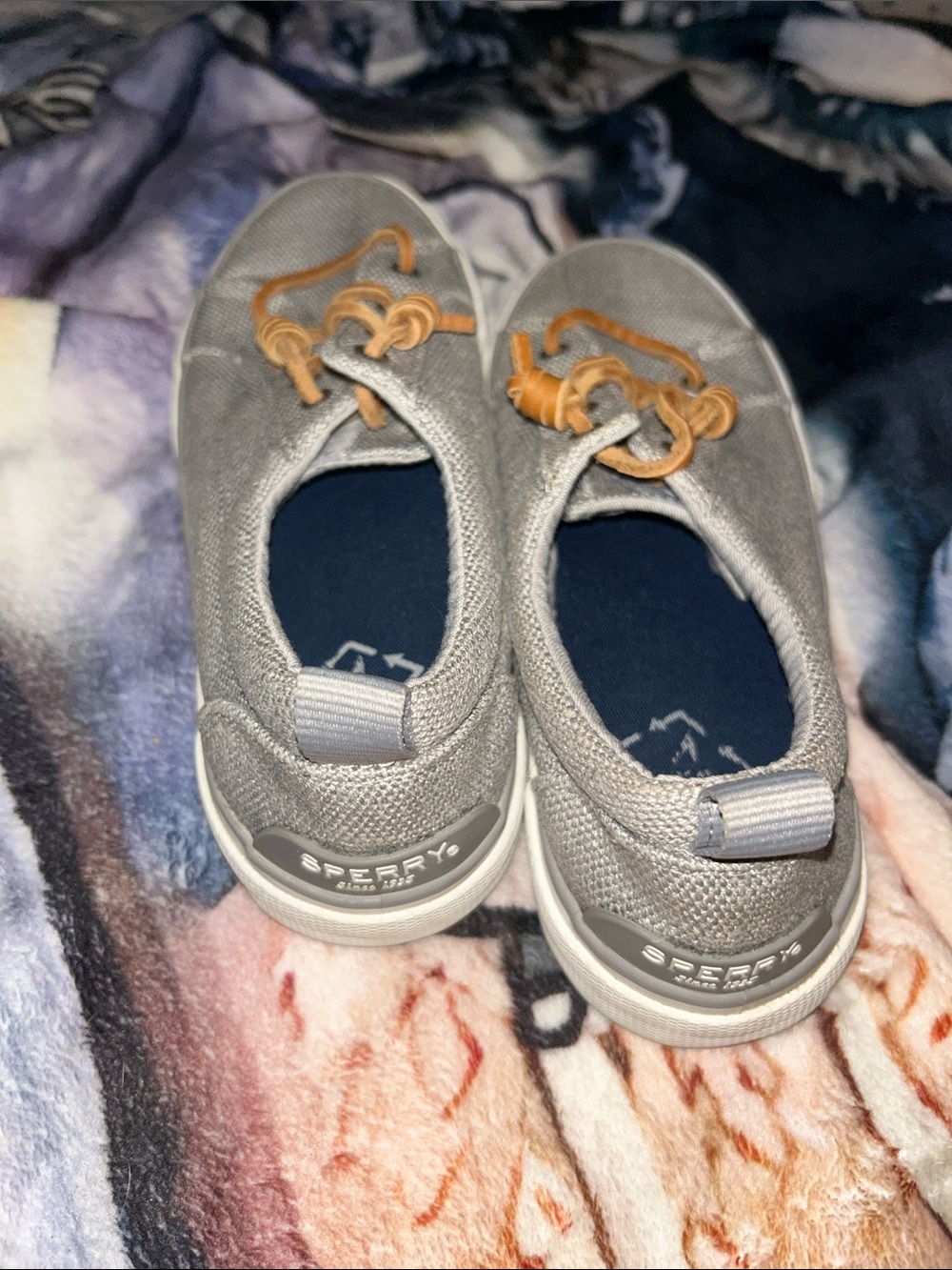 Sperry Girls Gray Knit Slip-On Sneakers with Tan Lace Accents